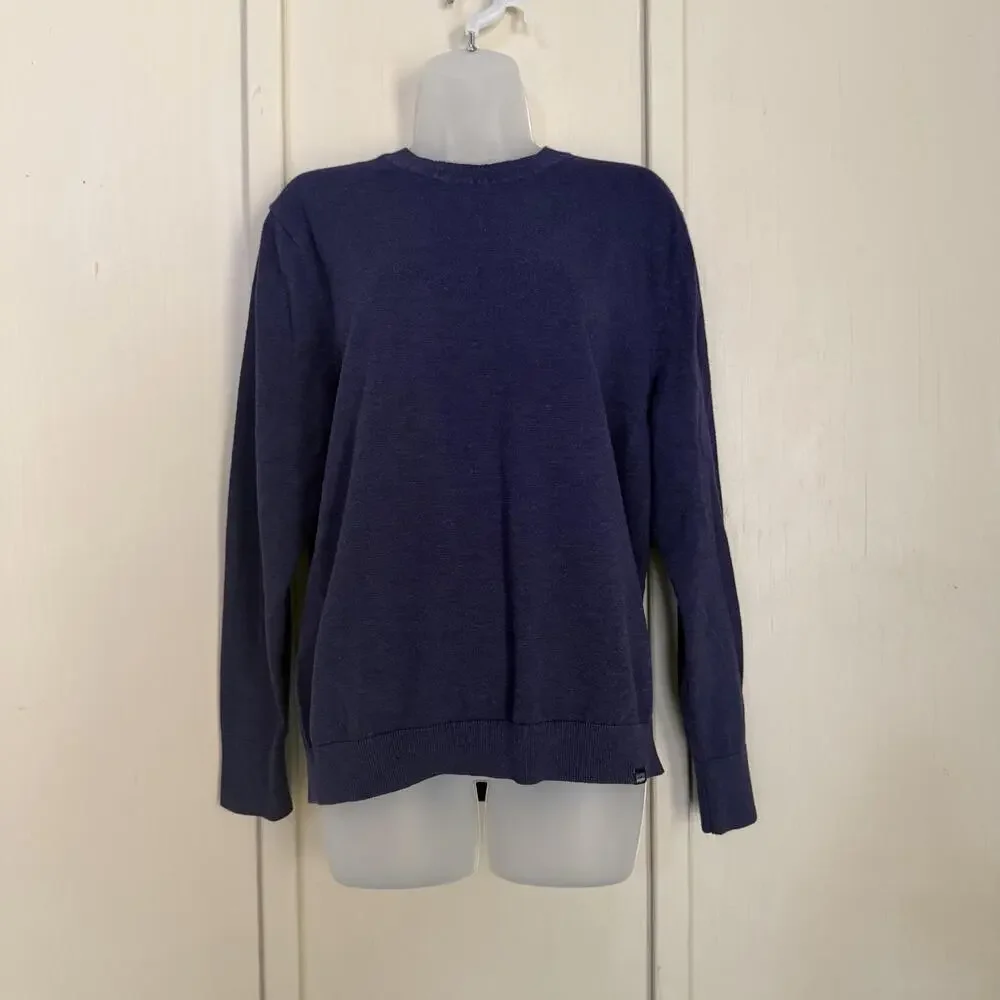 Patagonia Sweater Mens Medium Blue Organic Cotton Knit Crew Neck Logo Pullover